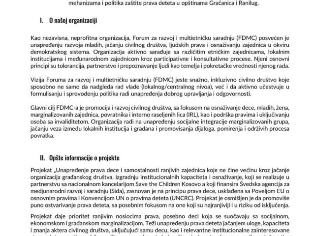 Javni poziv za lokalnog eksperta za procenu potreba i efikasnosti mehanizama zaštite prava deteta (zatvoren)