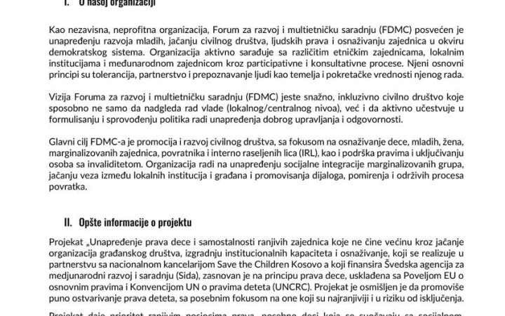 Javni poziv za lokalnog eksperta za procenu potreba i efikasnosti mehanizama zaštite prava deteta (zatvoren)
