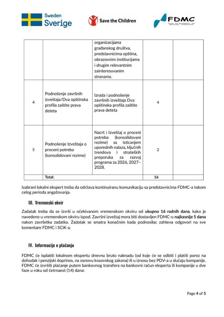 Javni poziv za lokalnog eksperta za procenu potreba i efikasnosti mehanizama zaštite prava deteta (zatvoren)